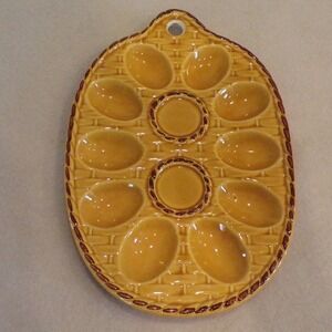 Unbranded Deviled Egg Platter Yellow Basketweave Ceramic